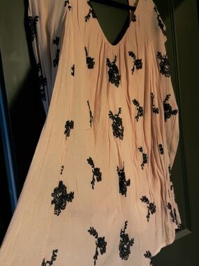 Free People Blush Pink Dress with Black Floral Embroidery